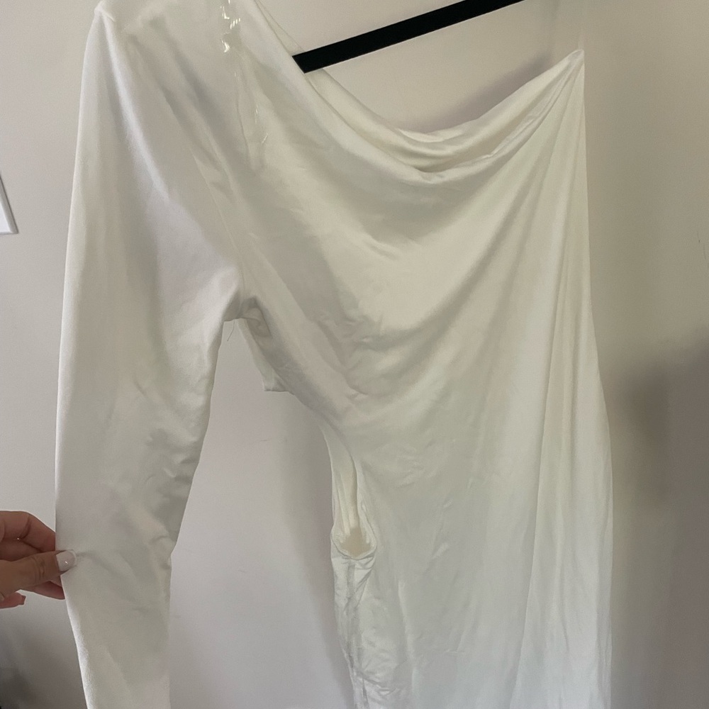 One shoulder white side cut out dress!